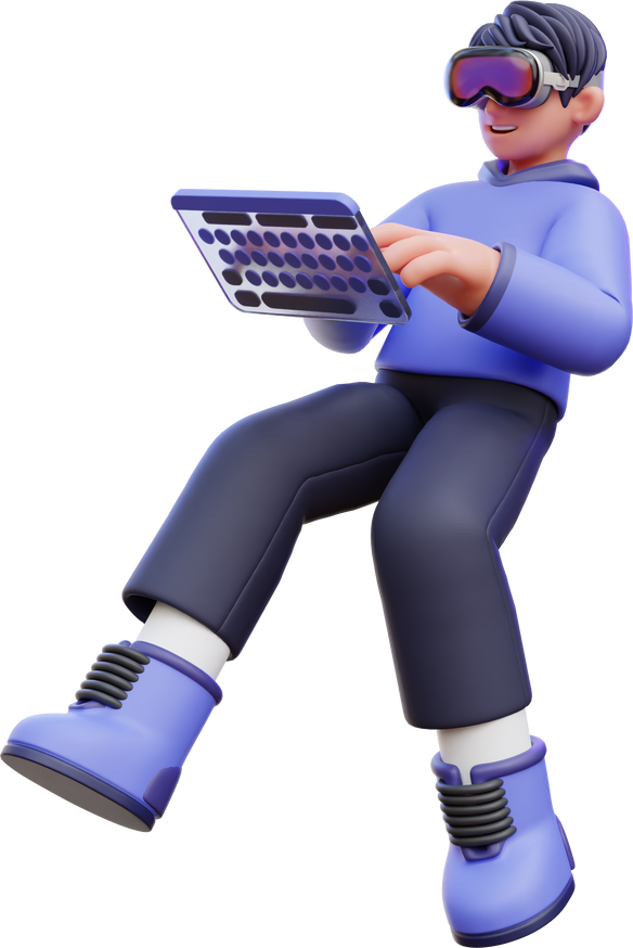 Man Typing on Virtual Keyboard 3D Illustration