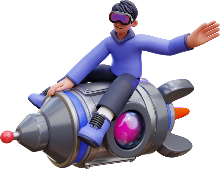 Man Riding a Rocket 3D Illustration