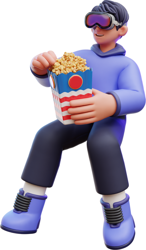 Man Eating Popcorn 3D Illustration