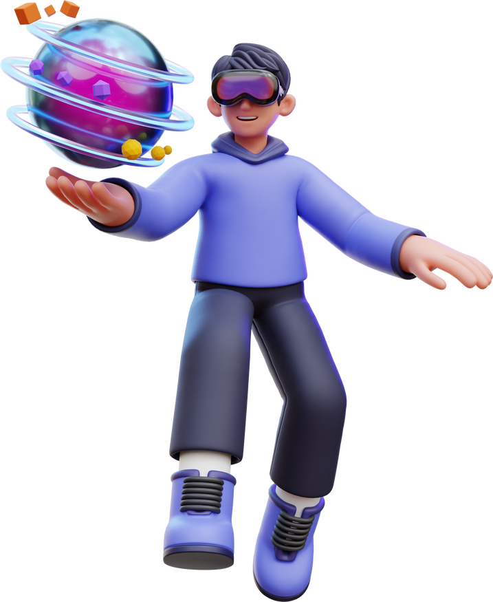 Man Holding Virtual World 3D Illustration