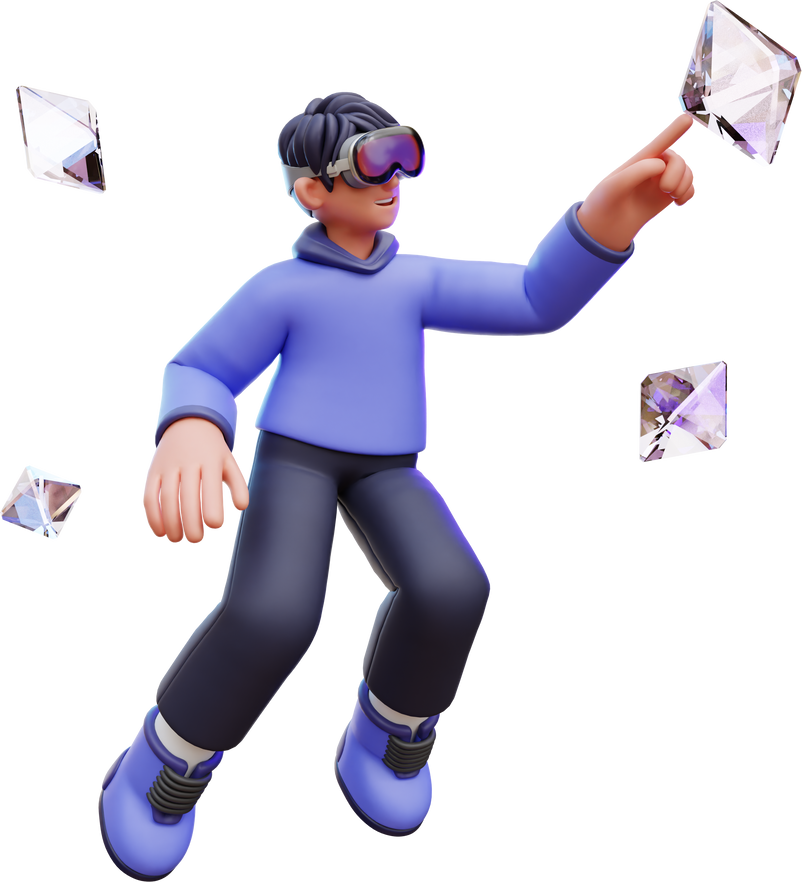 Man Floating in Metaverse 3D Illustration