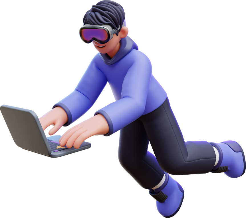 Man Typing on Laptop 3D Illustration